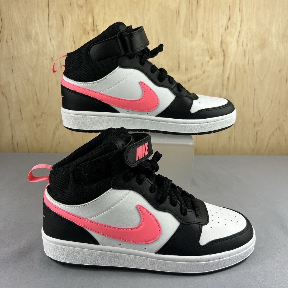 Nike Court Borough Mid 2 Girls Size 6Y White Black Pink Sneakers CD7782-005